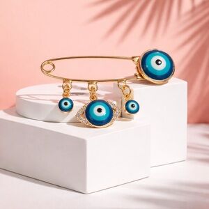 Evil eye  triple Charm baby safety pin